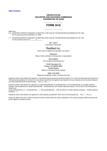 Miniature ResMed 10-Q Rapport trimestriel  