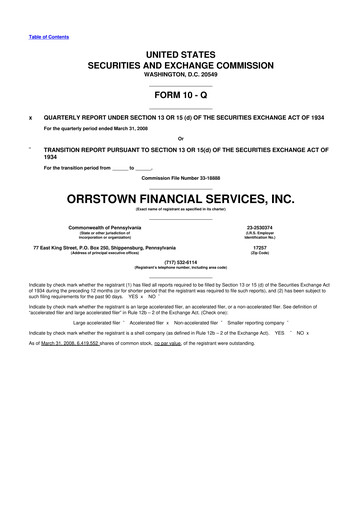 Thumbnail Orrstown Financial Services 10-Q Quarterly Report FY 