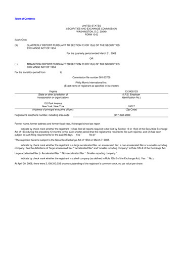 Miniature Philip Morris International 10-Q Rapport trimestriel  