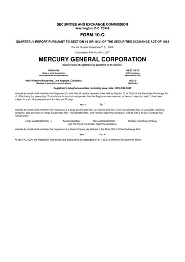 Thumbnail Mercury General
 10-Q Quarterly Report FY 