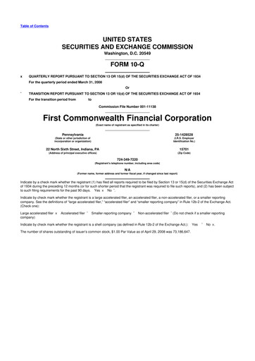 Thumbnail First Commonwealth Financial Corp 10-Q Quarterly Report FY 
