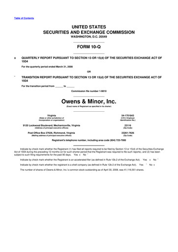 Thumbnail Owens & Minor

 10-Q Quarterly Report FY 