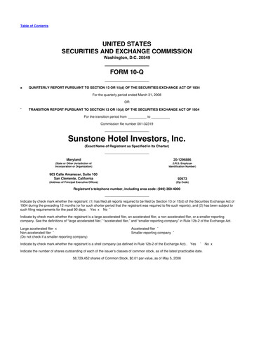 Thumbnail Sunstone Hotel Investors
 10-Q Quarterly Report FY 