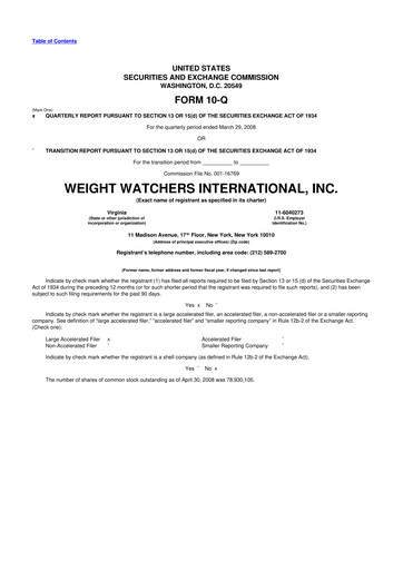 Thumbnail Weight Watchers 10-Q Quarterly Report FY 