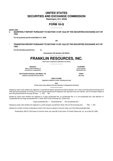 Miniature Franklin Resources 10-Q Rapport trimestriel  