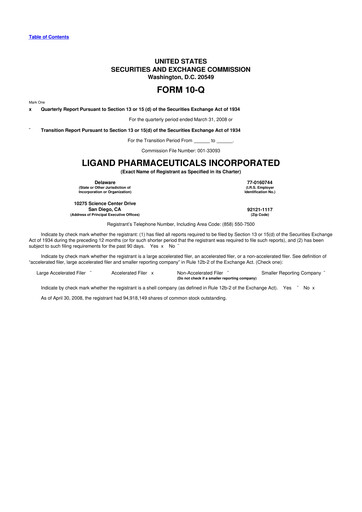 Miniature Ligand Pharmaceuticals 10-Q Rapport trimestriel  