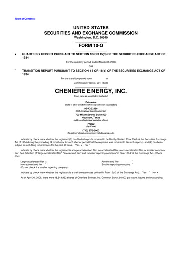 Thumbnail Cheniere Energy
 10-Q Quarterly Report FY 