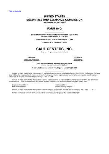 Miniature Saul Centers 10-Q Rapport trimestriel  