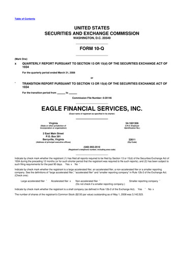 Thumbnail Eagle Financial Services 10-Q Quarterly Report FY 