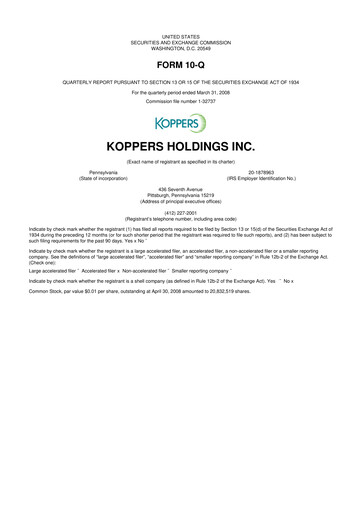 Thumbnail Koppers Holdings 10-Q Quarterly Report FY 