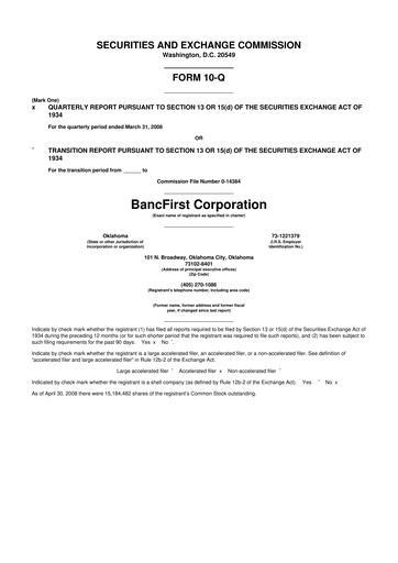 Thumbnail BancFirst 10-Q Quarterly Report FY 