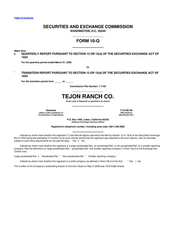 Thumbnail Tejon Ranch
 10-Q Quarterly Report FY 