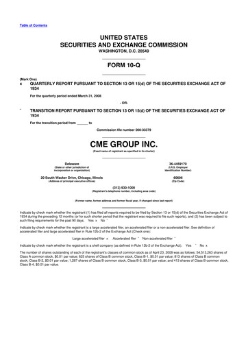 Miniature CME Group 10-Q Rapport trimestriel  