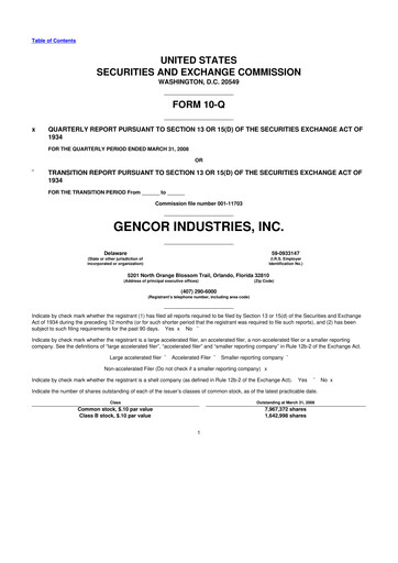 Miniature Gencor Industries
 10-Q Rapport trimestriel  