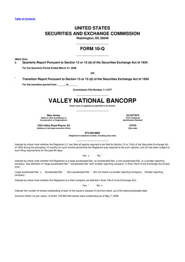 Thumbnail Valley Bank 10-Q Quarterly Report FY 