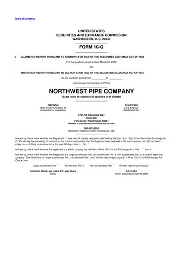 Thumbnail Northwest Pipe Company
 10-Q Quarterly Report FY 