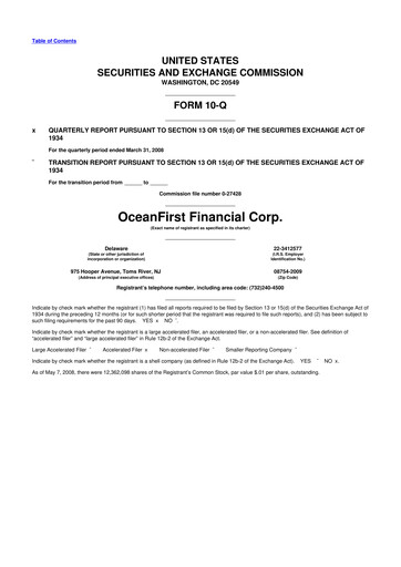 Thumbnail OceanFirst Financial 10-Q Quarterly Report FY 