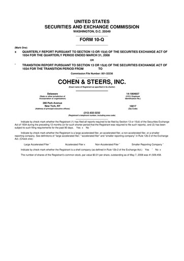 Thumbnail Cohen & Steers 10-Q Quarterly Report FY 