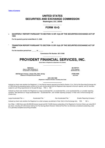 Thumbnail Provident Financial Services 10-Q Quarterly Report FY 