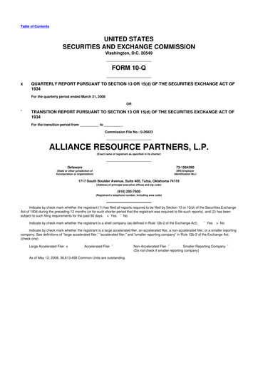 Vorschaubild Alliance Resource Partners 10-Q Quartalsbericht  