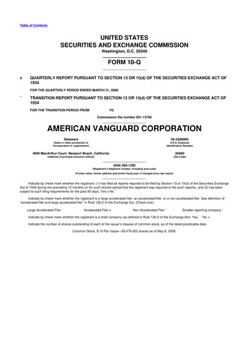 Miniature American Vanguard 10-Q Rapport trimestriel  