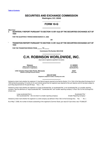 Thumbnail C. H. Robinson 10-Q Quarterly Report FY 