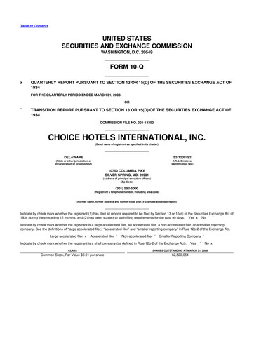 Miniature Choice Hotels International 10-Q Rapport trimestriel  