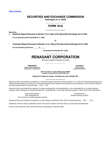 Miniature Renasant Corp 10-Q Rapport trimestriel  