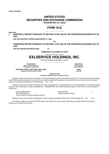 Miniature EXL Service
 10-Q Rapport trimestriel  