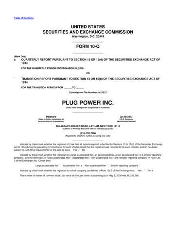 Thumbnail Plug Power 10-Q Quarterly Report FY 
