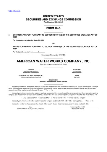Thumbnail American Water 10-Q Quarterly Report FY 