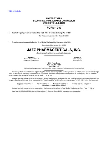 Vorschaubild Jazz Pharmaceuticals 10-Q Quartalsbericht  