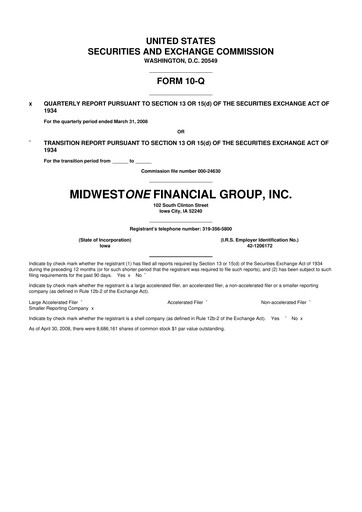 Thumbnail MidWestOne Financial Group
 10-Q Quarterly Report FY 