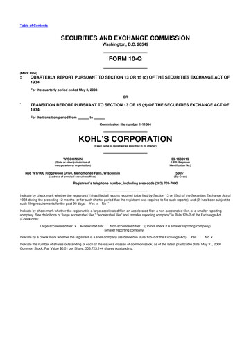 Thumbnail Kohl's
 10-Q Quarterly Report FY 
