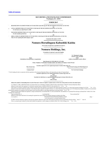 Vorschaubild Nomura Holdings 20-F Jahresbericht 