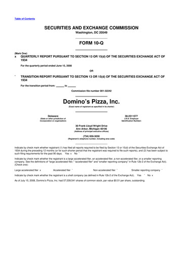 Thumbnail Domino's Pizza 10-Q Quarterly Report FY 