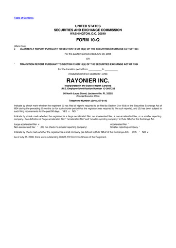 Thumbnail Rayonier 10-Q Quarterly Report FY 