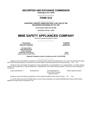 Miniature MSA Safety 10-Q Rapport trimestriel  