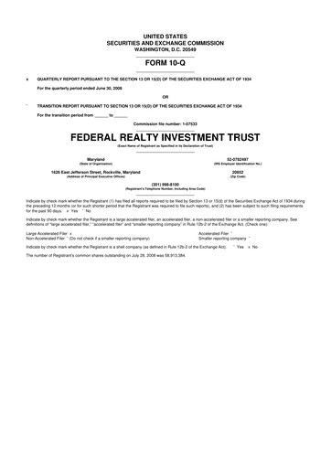 Thumbnail Federal Realty Investment Trust
 10-Q Quarterly Report FY 