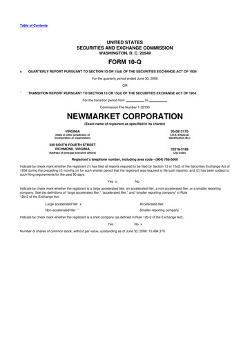 Miniature NewMarket Corp 10-Q Rapport trimestriel  