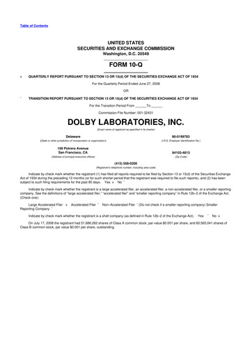 Thumbnail Dolby 10-Q Quarterly Report FY 