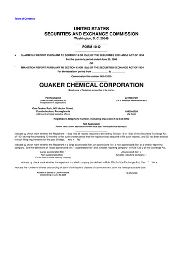 Miniature Quaker Houghton 10-Q Rapport trimestriel  