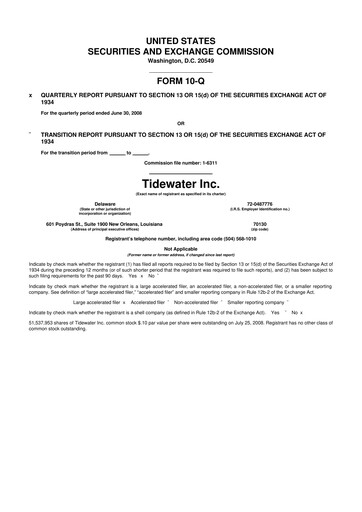 Thumbnail Tidewater 10-Q Quarterly Report FY 