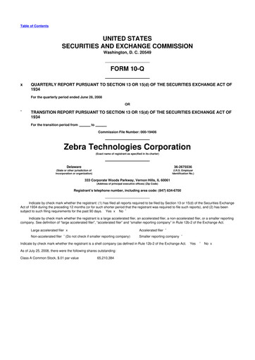 Miniature Zebra Technologies 10-Q Rapport trimestriel  