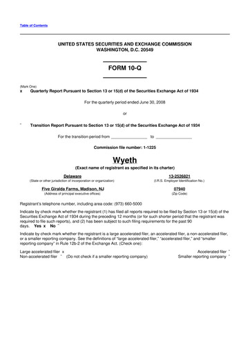 Miniature Wyeth 10-Q Rapport trimestriel  