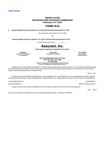 Thumbnail Assurant 10-Q Quarterly Report FY 