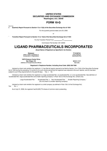 Miniature Ligand Pharmaceuticals 10-Q Rapport trimestriel  