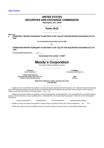 Thumbnail Moody's 10-Q Quarterly Report FY 