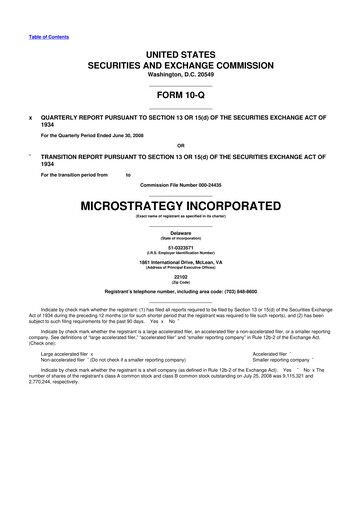 Miniature Strategy 
 (MicroStrategy) 10-Q Rapport trimestriel  