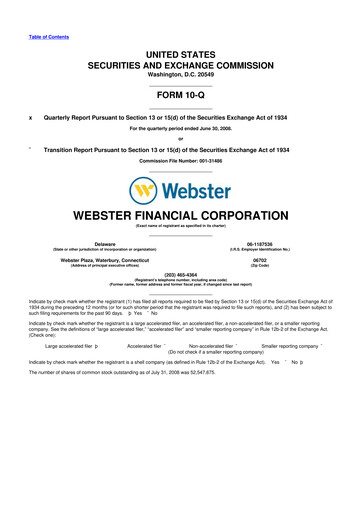 Thumbnail Webster Financial 10-Q Quarterly Report FY 